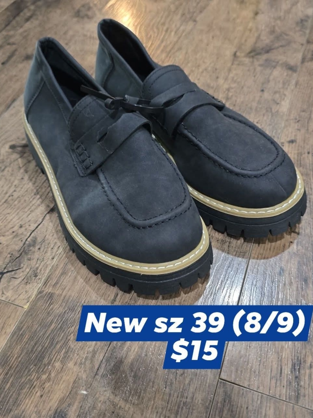 Black Lug Sole Loafers Sz 39 EUR